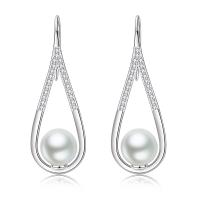 Cupronickel Drop Earring, with Plastic Pearl, plated, micro pave cubic zirconia & for woman & hollow 