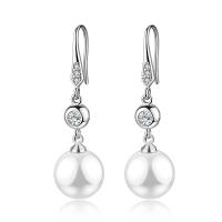 Cupronickel Drop Earring, with Plastic Pearl, platinum color plated, micro pave cubic zirconia & for woman 