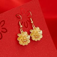 Messing Tropfen Ohrring, Blume, goldfarben plattiert, für Frau, 35mm, verkauft von Paar