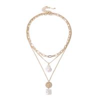 Mode-Multi-Layer-Halskette, Zinklegierung, mit Kunststoff Perlen, goldfarben plattiert, für Frau & Multi-Strang, 40cm,46cm,50cm, verkauft von Strang