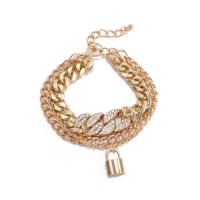 Zinc Alloy Rhinestone Bracelets, with 1.9 inch extender chain, plated, for woman & with rhinestone & multi-strand Approx 6.2 Inch 