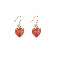 Zinc Alloy Rhinestone Drop Earring, Strawberry, for woman & with rhinestone, red 