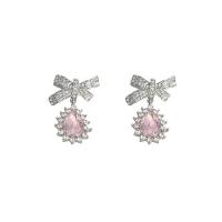 Zinc Alloy Rhinestone Drop Earring, for woman & with cubic zirconia & with rhinestone, pink 