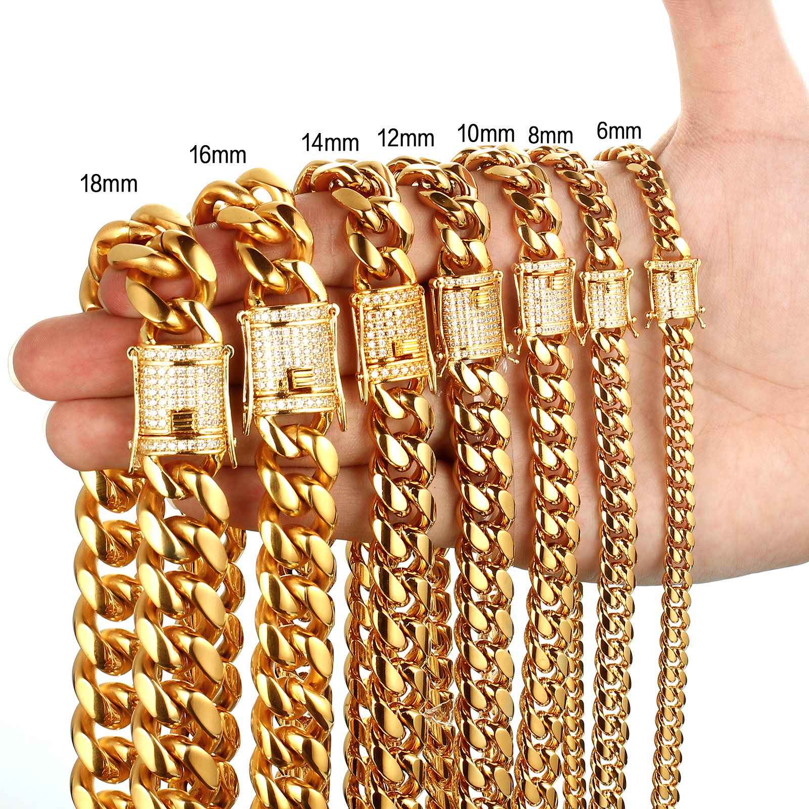 Collar de cadena suéter de acero inoxidable, chapado en color dorado, diverso tamaño para la opción & para hombre & con diamantes de imitación, chapado en color metálico, Vendido por Sarta