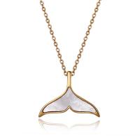 Titanium Steel Jewelry Necklace, with Shell, Mermaid tail, gold color plated, for woman Approx 19.68 Inch 