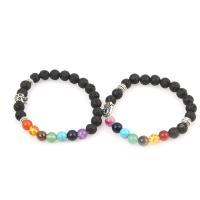 Gemstone Bracelets, Natural Stone, with Lava & Lampwork & Zinc Alloy, for woman, multi-colored 