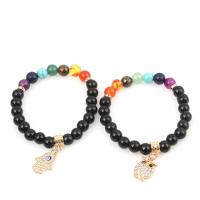 Gemstone Bracelets, Natural Stone, with Lampwork & Zinc Alloy, for woman, multi-colored 