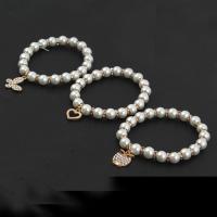Plastic Pearl Bracelets, with Lampwork & Zinc Alloy, for woman & with rhinestone, beige 