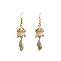 Zinc Alloy Rhinestone Drop Earring, with Cats Eye, Fox, gold color plated & for woman & with rhinestone 