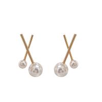 Kunststoff Perle Zink Legierung Ohrring, Zinklegierung, mit Kunststoff Perlen, goldfarben plattiert, für Frau, 15x25mm, verkauft von Paar