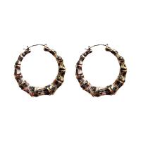 boucles d'oreilles cerceau en alliage zinc, alliage de zinc, Placage de couleur d'or, pour femme & motif léopard Vendu par paire