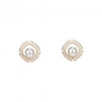 Cubic Zirconia Micro Pave Brass Earring, with Plastic Pearl, fashion jewelry & for woman, gold 
