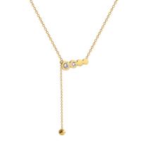 Collar de Acero Inoxidable, Joyería & para mujer & con diamantes de imitación, dorado, 386x50mm, Vendido por Sarta
