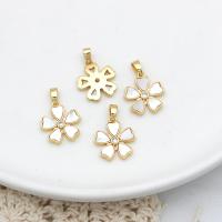 Rhinestone Brass Pendants, with White Shell, Flower, 18K gold plated, with rhinestone Approx 6mm 