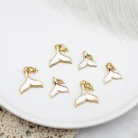 Brass Pendant Findings, with White Shell, Mermaid tail, 18K gold plated  