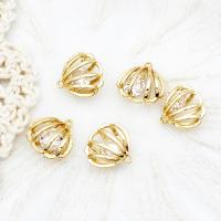 Cubic Zirconia Brass Pendants, with Cubic Zirconia, Shell, 18K gold plated, hollow 