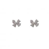 Cubic Zirconia Micro Pave Brass Earring, fashion jewelry & micro pave cubic zirconia & for woman, silver color 