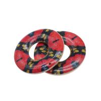 Achat Halskette, Holz, Kreisring, Kunstdruck, rot, 45x45x5mm, Bohrung:ca. 1mm, verkauft von PC