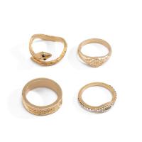 Zinc Alloy Ring Set, gold color plated, 4 pieces & for woman & with rhinestone, 17mm,16mm 