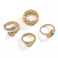 Zinc Alloy Ring Set, with turquoise, gold color plated, 4 pieces & for woman & with rhinestone, 18mm,16mm 