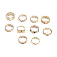 Zinc Alloy Ring Set, gold color plated, 10 pieces & for woman & hollow, 17mm,16mm 