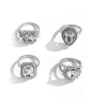 Zinc Alloy Ring Set, platinum color plated, 4 pieces & for woman & with rhinestone, 17mm,16.6mm 