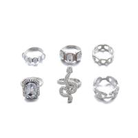 Zinc Alloy Ring Set, platinum color plated, 6 pieces & for woman & with rhinestone, 17mm,16mm 