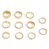 Zinc Alloy Ring Set, gold color plated, eleven pieces & for woman & with rhinestone, 17mm,16mm 