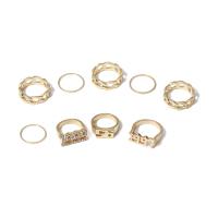 Zinc Alloy Ring Set, gold color plated, nine pieces & for woman & with rhinestone & hollow, 17mm,16mm,14mm 