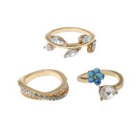 Zinc Alloy Ring Set, gold color plated, 3 pieces & for woman & with rhinestone, 17mm 