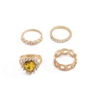 Zinc Alloy Ring Set, gold color plated, 4 pieces & for woman & with rhinestone, 17mm,16mm 