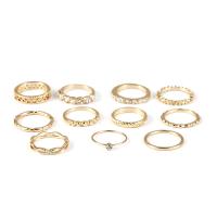 Zinc Alloy Ring Set, gold color plated, eleven pieces & for woman & with rhinestone, 16mm 