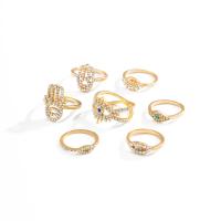 Zinc Alloy Ring Set, gold color plated, 7 pieces & for woman & with rhinestone, 17mm,16mm 