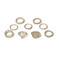 Zinc Alloy Ring Set, gold color plated, nine pieces & for woman & with rhinestone, 17mm,16mm,18mm 