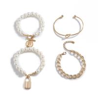 Zinc Alloy Bracelet Set, with Plastic Pearl, plated, 4 pieces & for woman 62mm Approx 6.3 Inch 