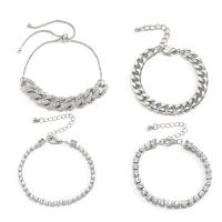 Aluminum Bracelet Set, with 1.96 inch extender chain, plated, 4 pieces & for woman & with rhinestone Approx 6.3 Inch 