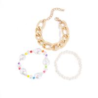 Zinc Alloy Bracelet Set, with Plastic Pearl, with 1.96 inch extender chain, gold color plated, 3 pieces & for woman Approx 6 Inch 