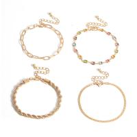 alliage de zinc Set de bracelet, avec 1.9 inch chaînes de rallonge, Placage de couleur d'or, 4 pièces & pour femme & avec strass Environ 6 pouce, Vendu par fixé