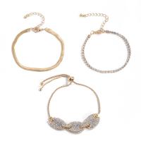 Zinc Alloy Bracelet Set, with Iron, with 1.9 inch extender chain, plated, 3 pieces & for woman & with rhinestone Approx 6.2 Inch 