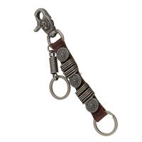 Zinc Alloy Key Clasp, with PU Leather, for man, brown, 200mm 