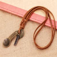 PU Leather Cord Necklace, Zinc Alloy, with PU Leather, Adjustable & Unisex, brown, 20-40cm 