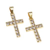 Rhinestone Brass Pendants, Cross, micro pave rhinestone, golden Approx 5mm 