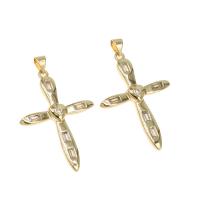Rhinestone Brass Pendants, Cross, micro pave rhinestone, golden Approx 4mm 