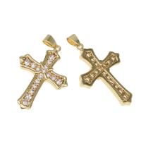 Rhinestone Brass Pendants, Cross, micro pave rhinestone, golden Approx 4mm 