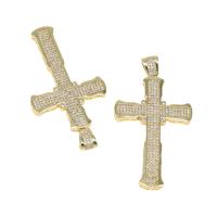 Rhinestone Brass Pendants, Cross, micro pave rhinestone, golden Approx 6mm 