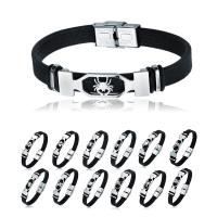 PU Leather Cord Bracelets, Stainless Steel, with PU Leather, stainless steel watch band clasp, fashion jewelry & Zodiac symbols jewelry & Unisex black Approx 8.3 Inch 
