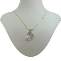 Shell Necklace, Brass, with White Shell, Moon, 18K gold plated, micro pave cubic zirconia & for woman Approx 17.72 Inch 