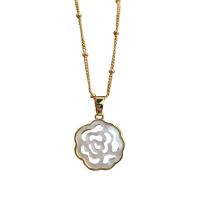 Collar de concha, metal, con Nácar Blanca, Rosa, 18K chapado en oro, para mujer & hueco, 17.3x17.3mm, longitud:aproximado 17.72 Inch, Vendido por Sarta