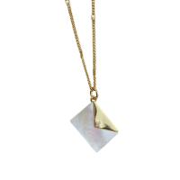Shell Necklace, Brass, with White Shell, Envelope, 18K gold plated, micro pave cubic zirconia & for woman Approx 17.72 Inch 