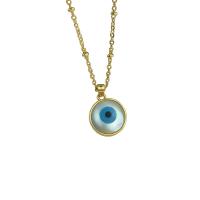 Shell Necklace, Brass, with White Shell, Evil Eye, 18K gold plated, for woman, 13.8mm Approx 17.72 Inch 
